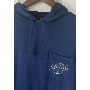Polo Ralph Lauren T Shirt Mens Medium Blue Hooded Long Sleeve Slim Fit Pocket